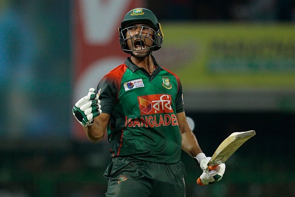 Bangladesh cricketer Mahmudullah Riyad celebrates the win against Sri Lankan cricket team during the 6th T20 cricket match of NIDAHAS Trophy between Sri Lanka  and Bangladesh at R Premadasa cricket ground, Colombo, Sri Lanka on Friday 16 March 2018. (Photo by Tharaka Basnayaka/NurPhoto via Getty Images)