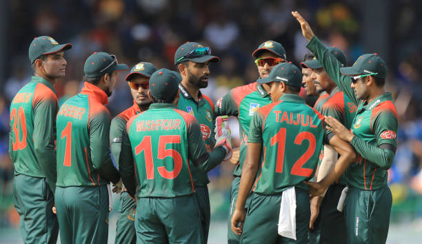 Bangladesh cricket team members celebrate during the 3rd One Day International (ODI) cricket match between Sri Lanka and Bangladesh at R Premadasa International cricket stadium, Colombo, Sri Lanka.
Wednesday 31 July 2019. (Photo by Tharaka Basnayaka/NurPhoto via Getty Images)