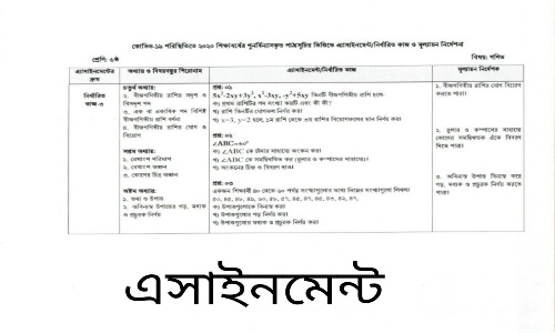 ষষ্ঠ সপ্তাহের ষষ্ঠ শ্রেণির গণিত এসাইনমেন্ট